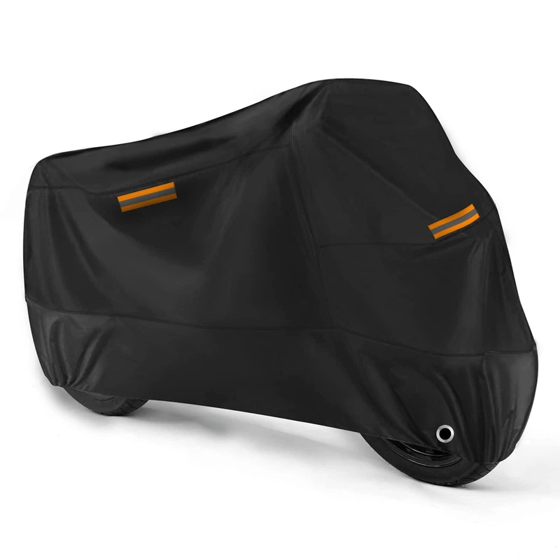 ROMGTNN Universal Motorcycle Cover Waterproof Outdoor Storage All Weather Rain Snow Sun Winter All Season Durable with Lockholes Night Reflective Black Oxford 108" Extra Large Heavy Duty Touring Cover