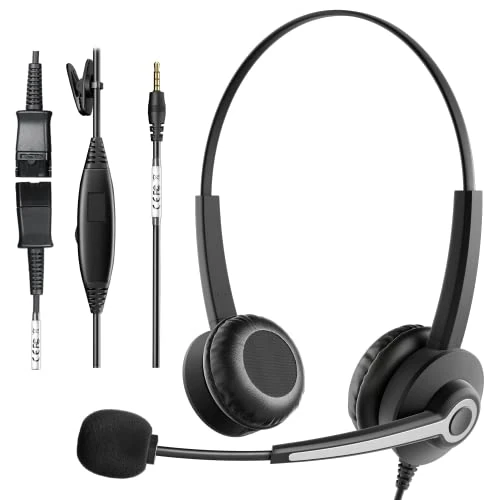 Voistek 3.5mm Headset with Microphone Noise Cancelling & Volume Control & Quick Disconnect, Computer Headphone with Mic for PC iPhone Laptop Business Skype Softphone Office -QD Binaural