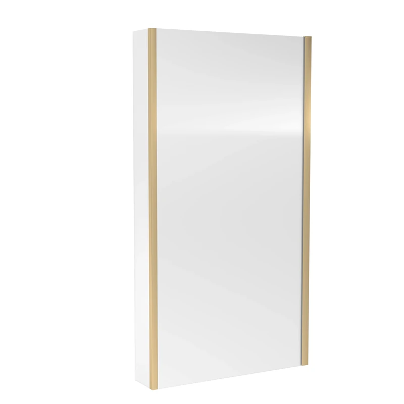 nuie NSBS28 Pacific Modern Bathroom L Shape Square Shower Bath 6mm Toughened Safety Glass Screen with Fixed Return, 1435mm x 805mm, Brushed Brass