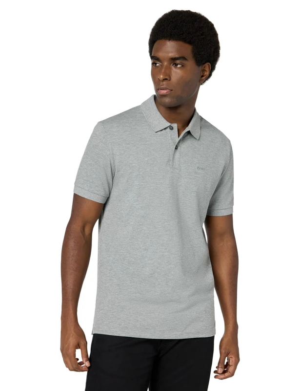 BOSS Men's Pallas Short Sleeve Pique Polo Shirt, Silver Grey, Large
