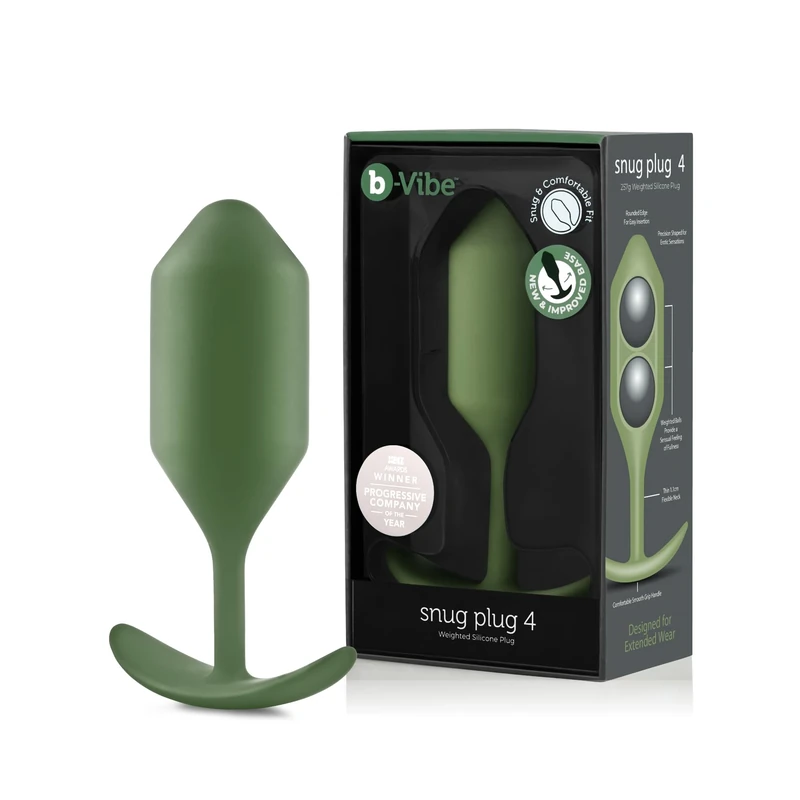 b-Vibe - The Snug Plug 4 - Army Green - 257 Gram Anal Plug That Features a Flared Base & Weighted Balls