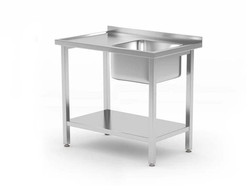 HENDI Single Sink with Shelf for Self-Assembly Adjustable Feet Basin Size: 400 x 400 x 250 mm Drain Diameter 55 mm Opening for Taps Diameter 30 mm 800 x 600 x Height 850 mm Stainless Steel