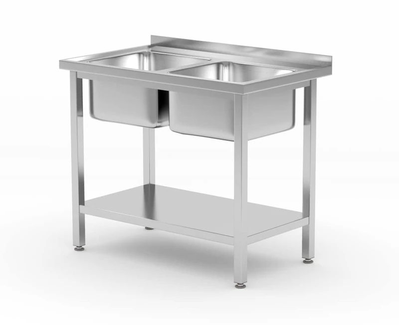 HENDI Double Basin Stainless Steel Sink with Shelf - 1000x600mm