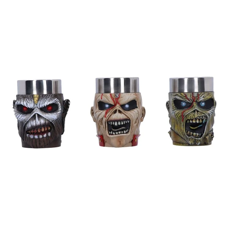 Nemesis Now Iron Maiden Eddie Shot Glass Set, 9cm, Resin w. Stainless Steel, Multi Coloured, Officially Licensed Iron Maiden Merchandise, Eddie Shot Cup Set, Cast in Resin, Stainless Steel Insert