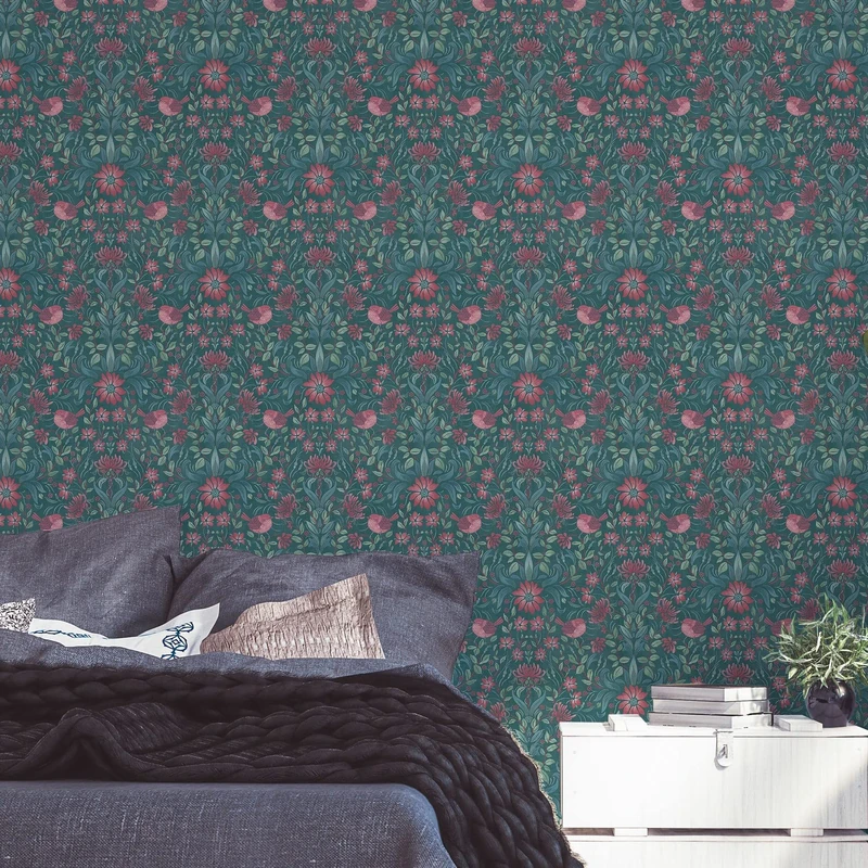 A.S. Création Maison Charme 390754 Non-Woven Wallpaper Floral Dark Green Pink Green Blue 10.05 m x 0.53 m Made in Germany