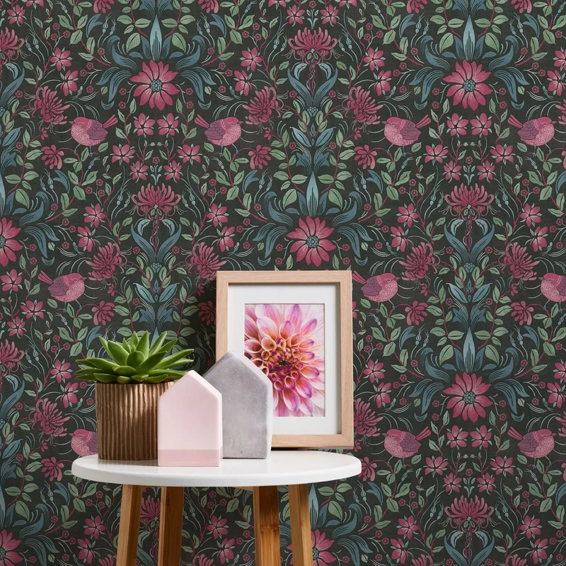 A.S. Création Maison Charme 390751 Non-Woven Wallpaper Floral Black Pink Blue Green 10.05 m x 0.53 m Made in Germany