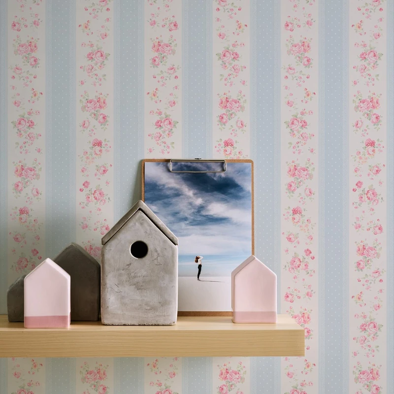 A.S. Création Maison Charme 390691 Wallpaper Floral Blue White Pink Dots 10.05 m x 0.53 m Made in Germany