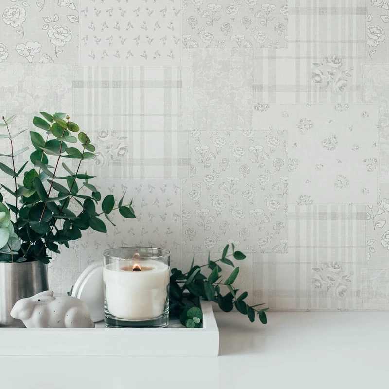 A.S. Création Maison Charme 390662 Non-Woven Wallpaper Patchwork 10.05 m x 0.53 m Made in Germany Grey White