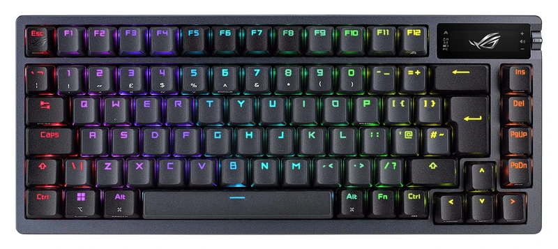 ASUS ROG Azoth 75% Wireless DIY Custom Gaming Keyboard, OLED display, Gasket-Mount, Three-Layer Dampening, Hot-Swappable ROG NX Red Switches & Keyboard Stabilizers, PBT Keycaps, RGB, UK Layout, Black