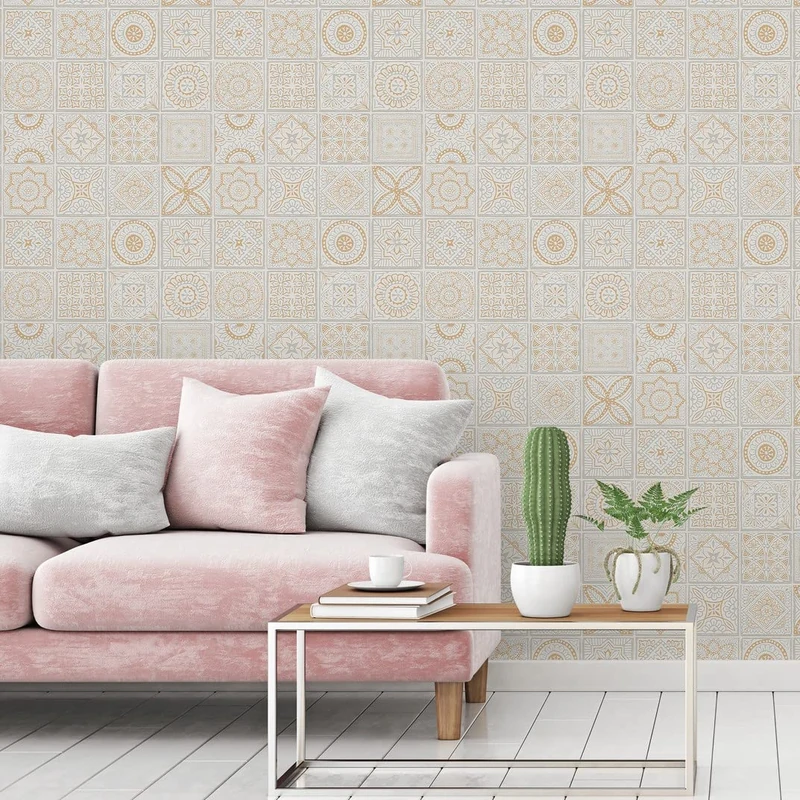 A.S. Création Tile Wallpaper Gold Grey White Terra Action 389211 - Non-Woven Wallpaper Vintage Tiles - 10.05 m x 0.53 m Made in Germany
