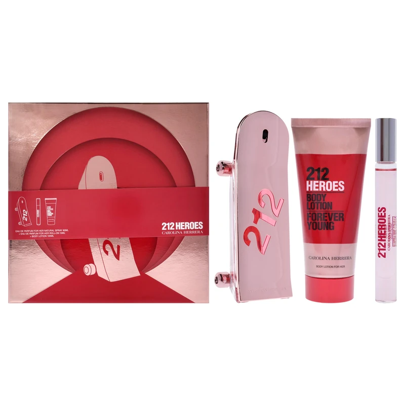 HERRERA 212 HEROES SET: EDP SPRAY 80ML + BODY LOTION 100ML + ROLLON 10 ML