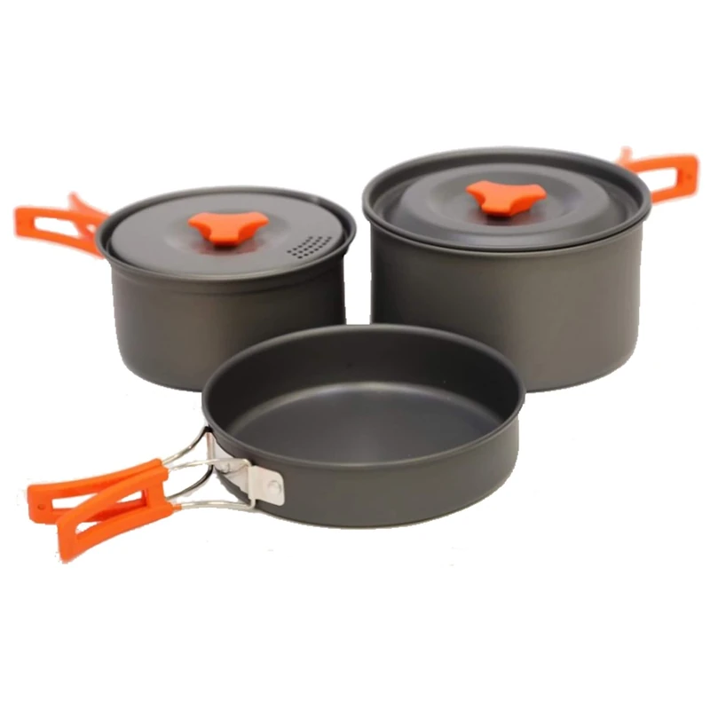Vango Hard Anodised Camping Cook Set – Lightweight Backpacking Cookware Kit with Non-Stick Pots, Nesting Design & Carry Bag – for Trekking Hiking Fishing Picnic (2 Person Kit)