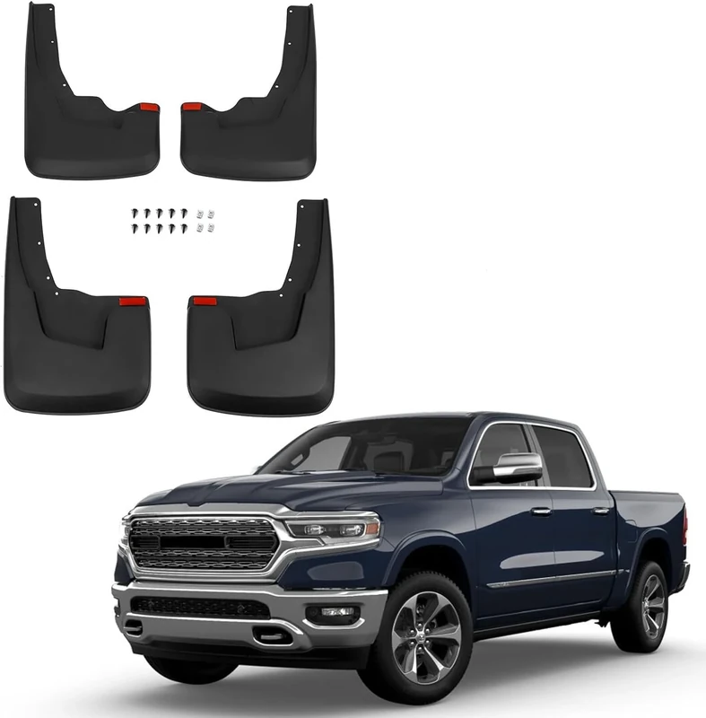 RMOURTEKK Mud Flaps Compatible with Dodge Ram 2019-2023 2024 Ram 1500 (New Body Style) with OEM Fender Flares Custom Front and Rear Mud Guard Set (4pcs-Set)