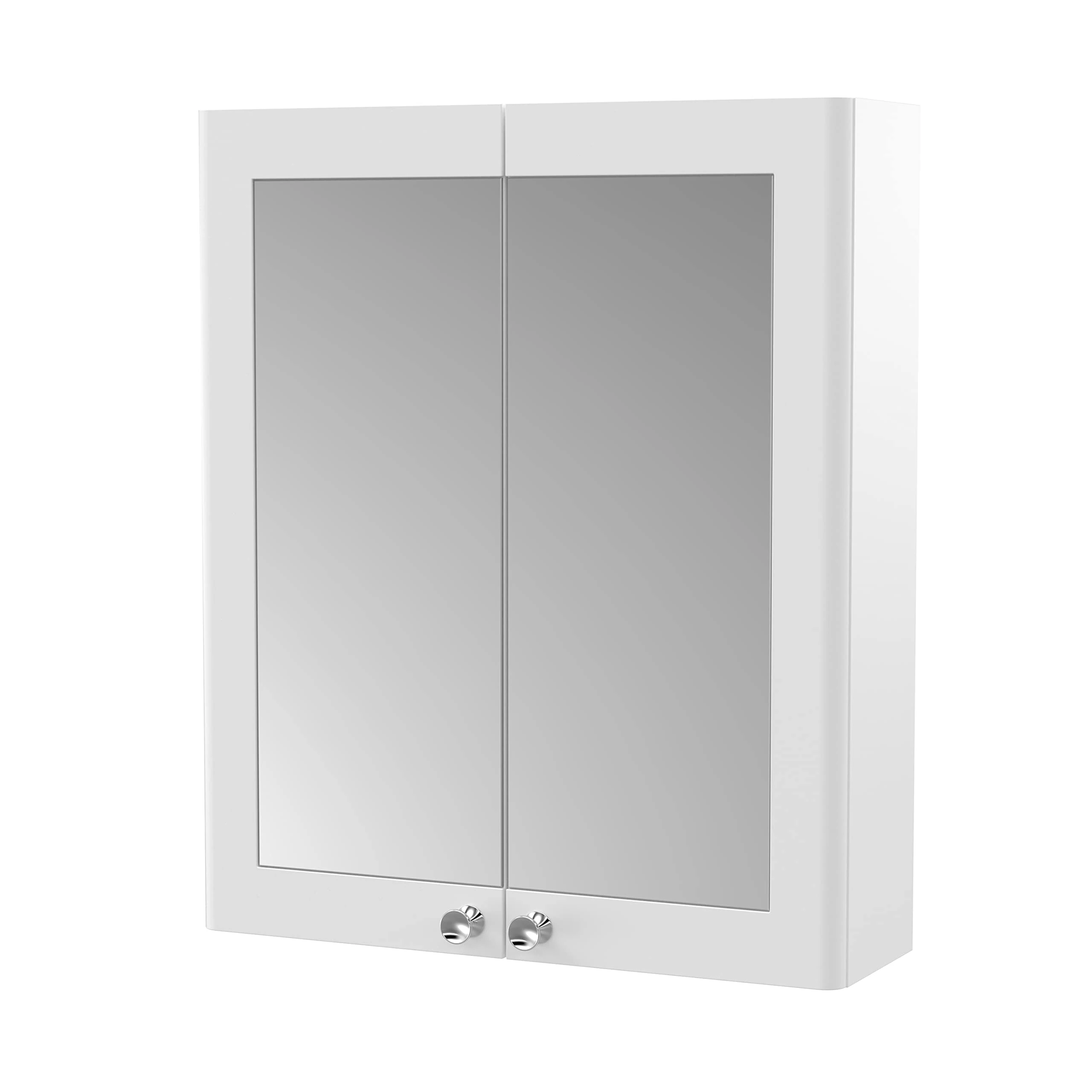 nuie CLA117 Classique Traditional Bathroom Wall Hung 2 Door Mirror Cabinet, 600mm, Satin White