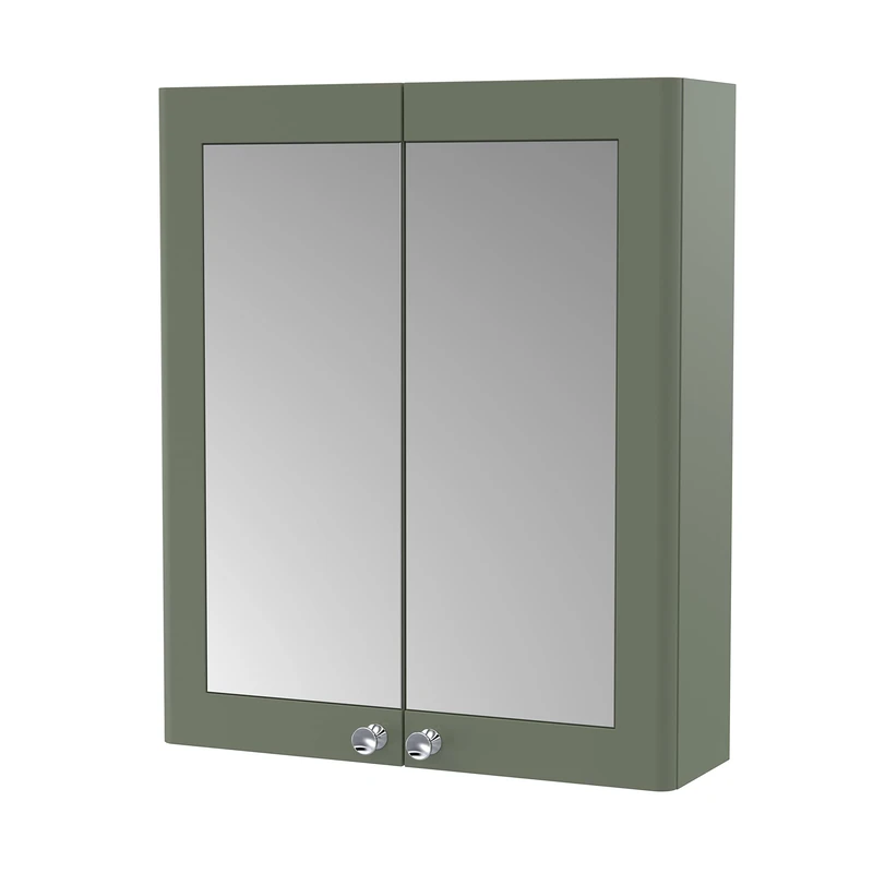 nuie CLA817 Classique Traditional Bathroom Wall Hung 2 Door Mirror Cabinet, 600mm, Satin Green