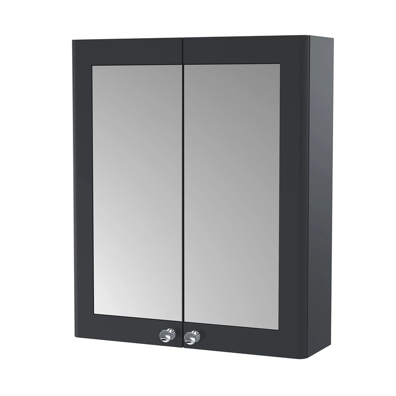 nuie CLA1417 Classique Traditional Bathroom Wall Hung 2 Door Mirror Cabinet, 600mm, Soft Black