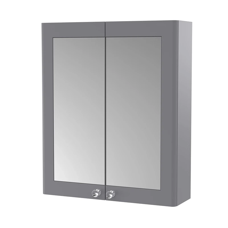 nuie Traditional Bathroom Wall Hung 2 Door Mirror Cabinet, 600mm, Satin Grey