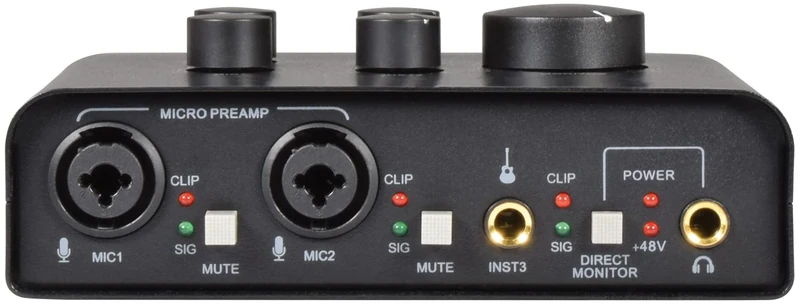 Citronic | USB Audio Interface - 2 x Microphone Inputs & 1 x Instrument Input