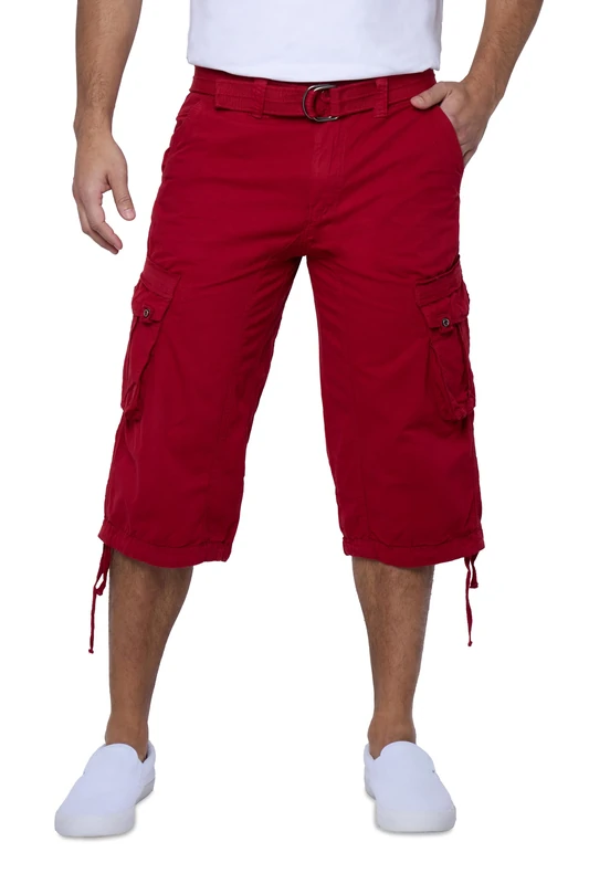 X RAY Men's Belted Cargo Long Shorts 18" Inseam Below Knee Length Multi Pocket 3/4 Capri Pants (Big and Tall Shorts for Men), Jester Red, 34