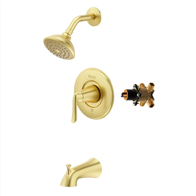Pfister Willa Tub & Shower Trim Kit, Valve and Cartridge Included, 1-Handle, Brushed Gold Finish, 8P8WS2MALSBG