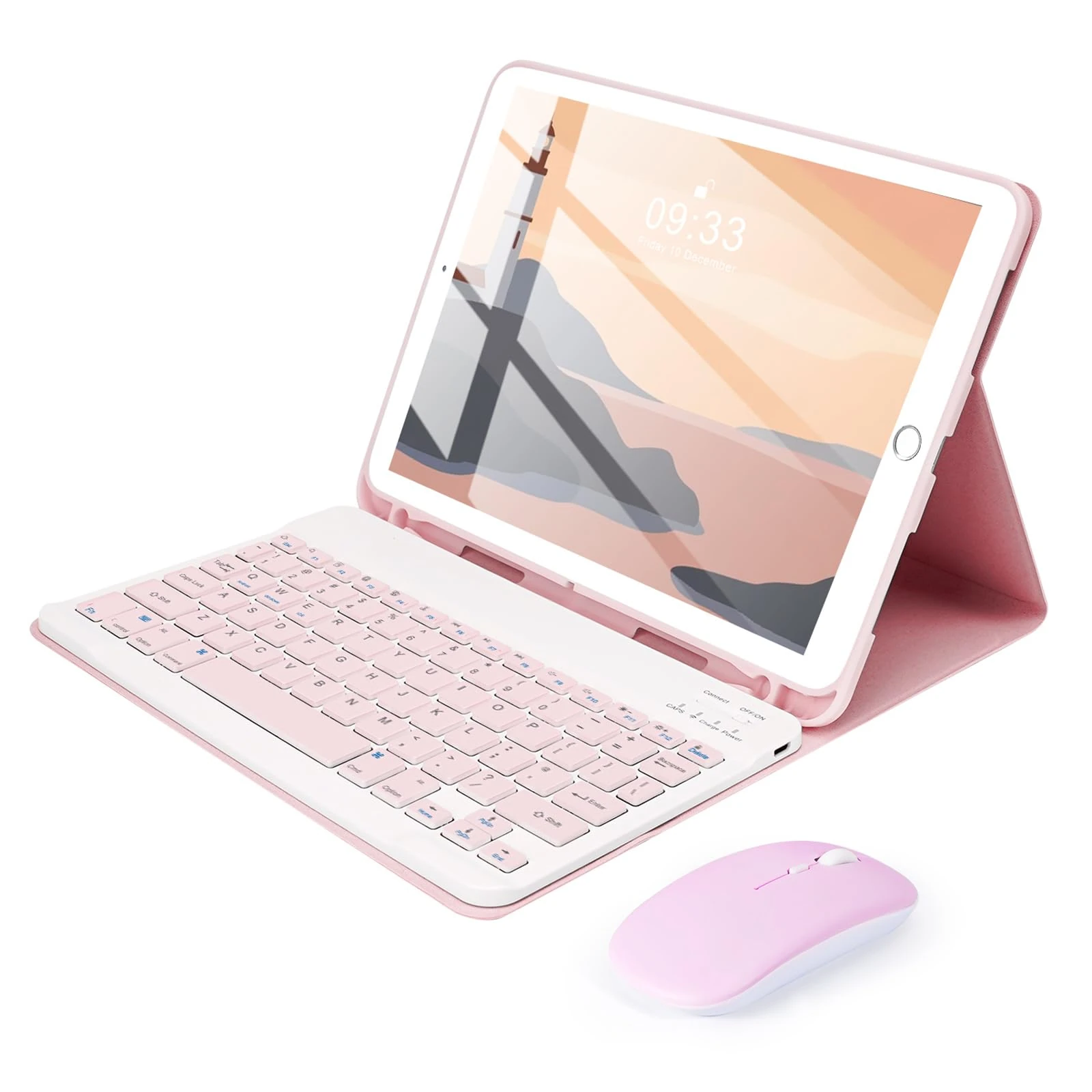 SOPPY Bluetooth Keyboard Case with Mouse for iPad 9th Gen 2021, 8th Gen 2020, 7th Gen 10.2" 2019, Air 3 & Pro 10.5", Detachable Wireless, Slim Protective Cover, with Pencil Slot, UK Layout, Pink