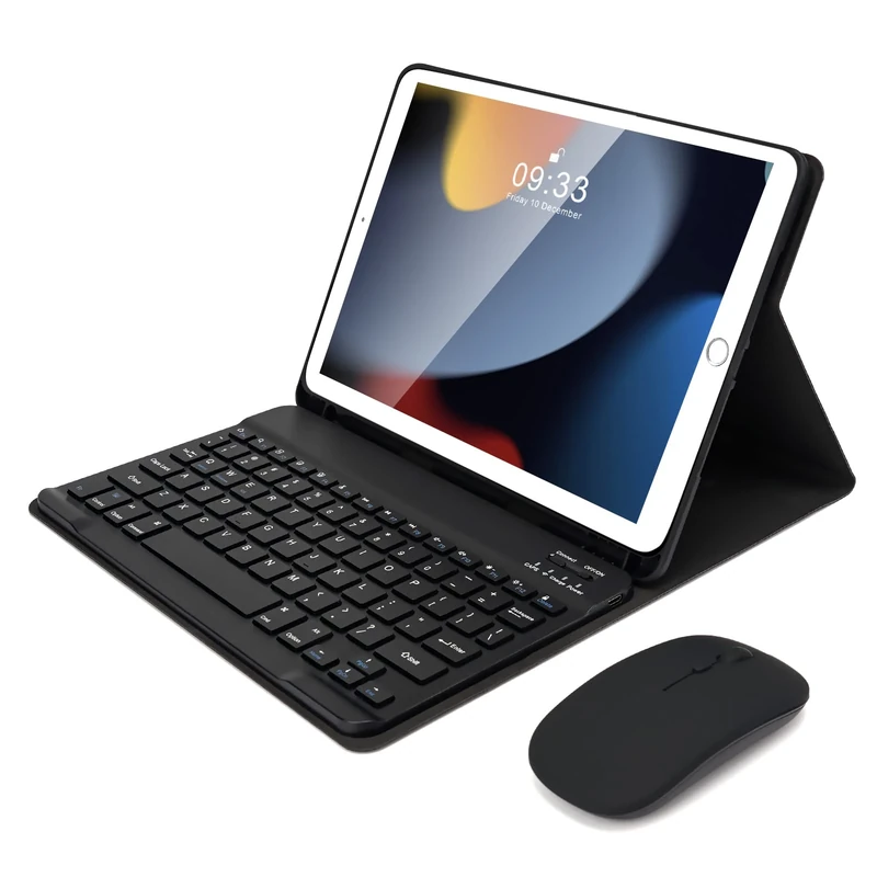 SOPPY Bluetooth Keyboard Case with Mouse for iPad 9th Gen 2021, 8th Gen 2020, 7th Gen 10.2" 2019, Air 3 & Pro 10.5", Detachable Wireless, Slim Protective Cover, with Pencil Slot, UK Layout, Black