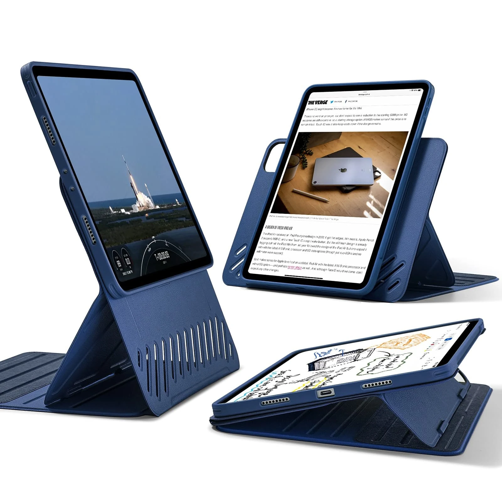 ESR for iPad Pro 11 Inch Case(2022/2021/2020/2018), Rugged Protection, Detachable Magnetic Cover, Adjustable Portrait/Landscape Stand with Raised Screen View, 9 Stand Angles, Blue