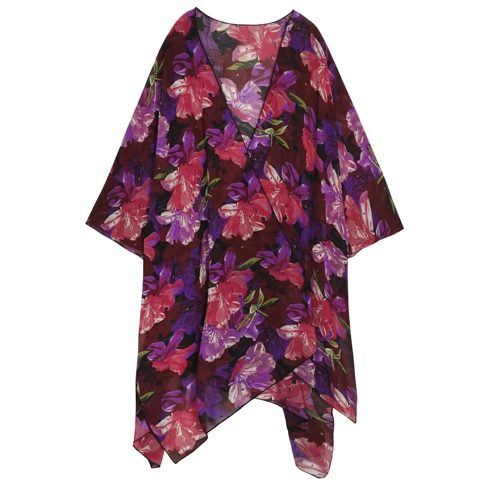 Women's Kimono Cardigan Long Chiffon Floral Swimsuit Cover up Bohemian Beachwear Bikini Shawl Tops