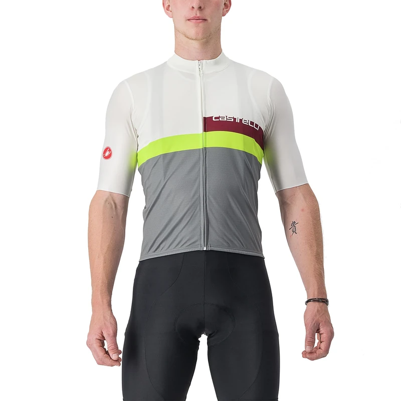 CASTELLI 4522017-365 A BLOCCO Jersey Men's T-Shirt Ivory/Bordeaux-Electric Lime-Sedona SAGE L