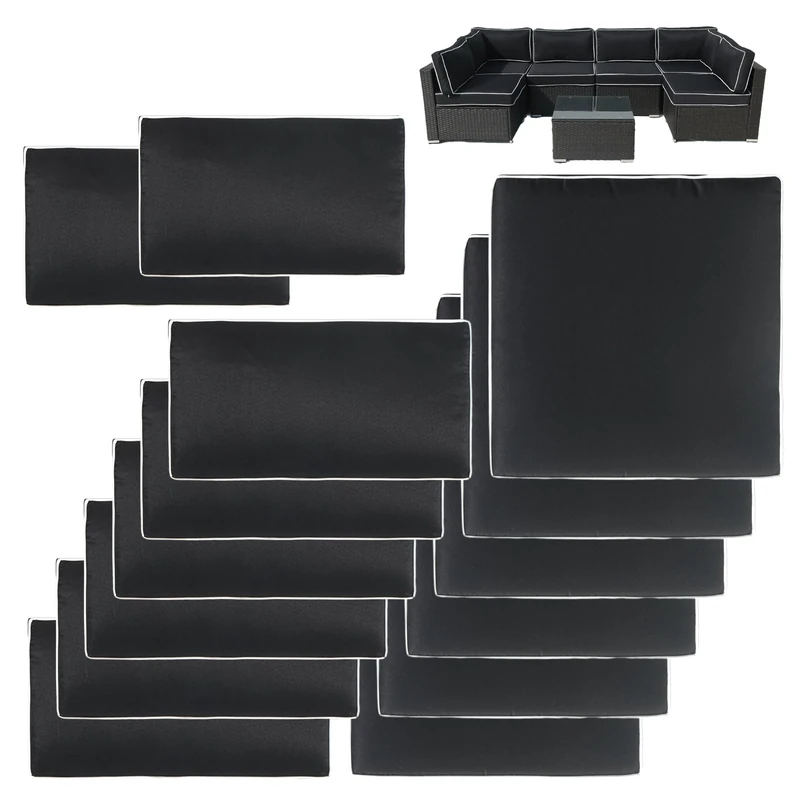 VIXLON 14Pcs Patio Cushion Covers Replacement Splashproof UV-Resistant Inelastic Covers with Zippers, Max Compatible 25.6x25.6x4inch Patio Cushion, for 7 Pcs Outdoor Patio Furniture Sets