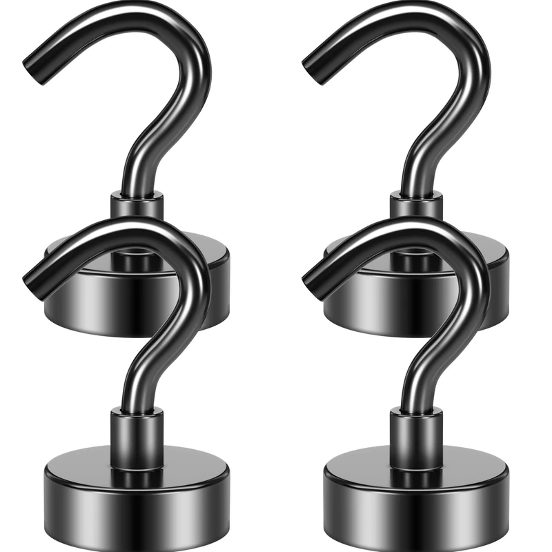 Grtard Magnetic Hooks, 4 Pack 22 lb+ Strong Neodymium, Magnet with Hooks, Black Magnetic Hook for Cruise, Bathroom, Kitchen, Workplace, Office, Garage, BBQ Grill