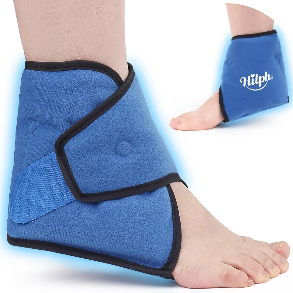 Hilph Ankle Ice Pack Wrap for Injuries Reusable, Hot & Cold Compress Gel Foot Ice Pack for Sprains, Swelling & Pain Relief, Plantar Fasciitis, Achilles Tendinitis, Heel Spurs & Surgery Recovery - Blue
