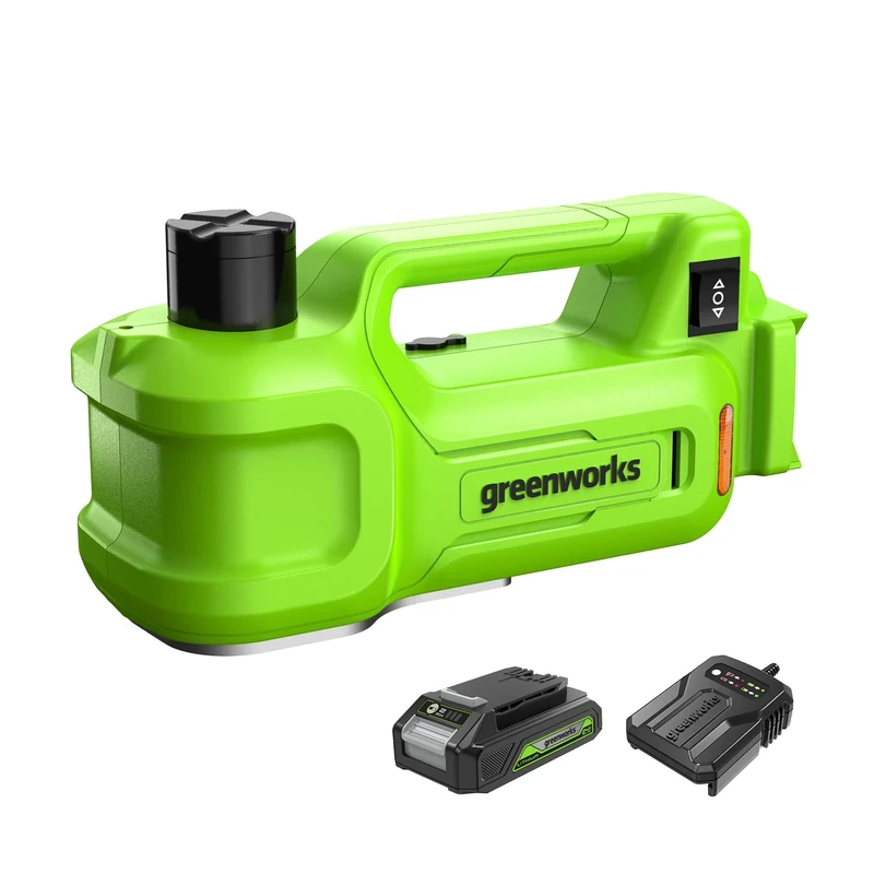 Greenworks G24JACKK2 Cordless Battery Jack 24V 3T Electric Hydraulic Lifting Height: 6-1/8"-17-1/2" (155-445mm) Universal with 2Ah Battery and Charger - Image 1