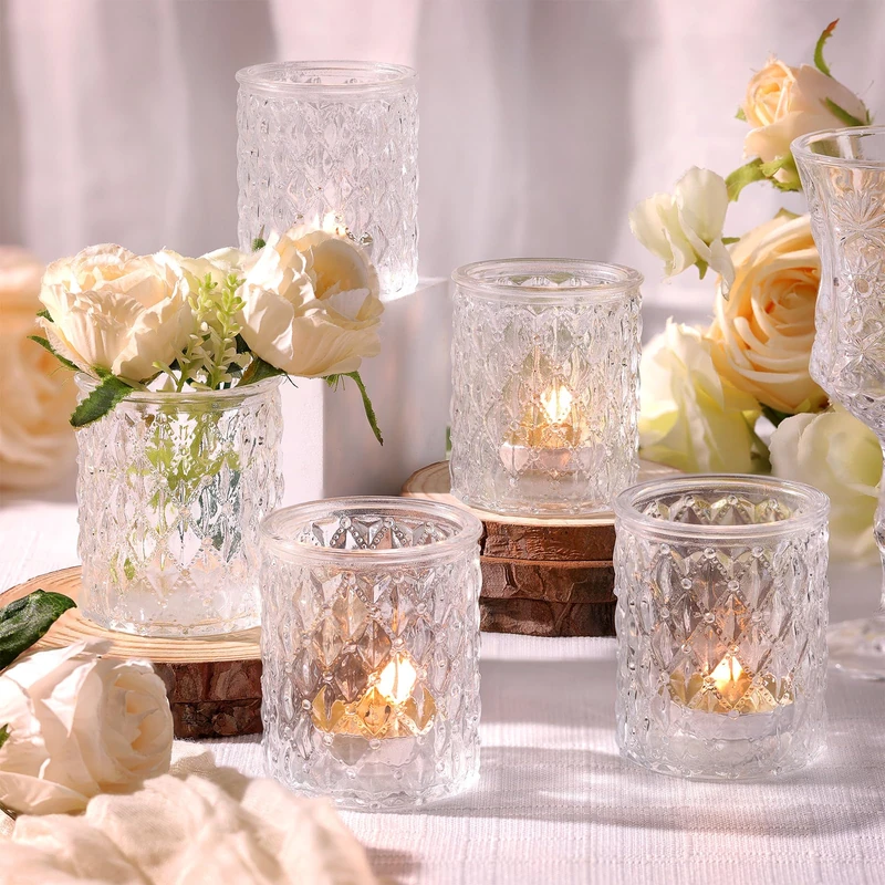 TripodBird 36pcs Votive Candle Holders, Diamond Pattern Clear Glass Candle Holder for Table Centerpieces- Crystal Tealight Candle Holder for Wedding Decor/Gift/Party/Holiday/Home Decor