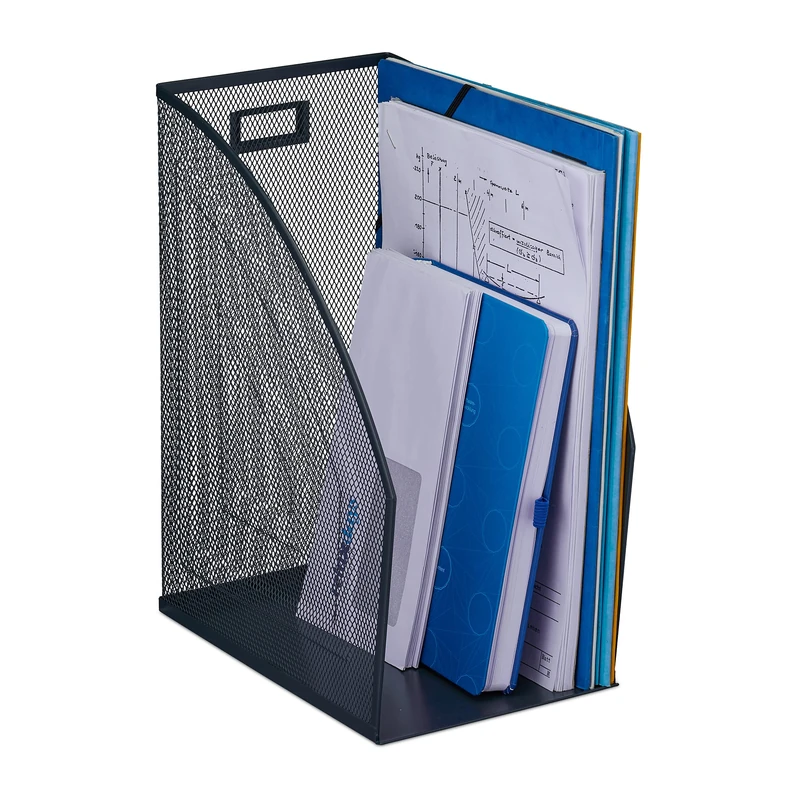 Relaxdays File Organiser, Standing, Mesh Design, Office & Home, H x W x D: 32 x 16 x 24.5 cm, Metal, Grey, Steel - Image 1