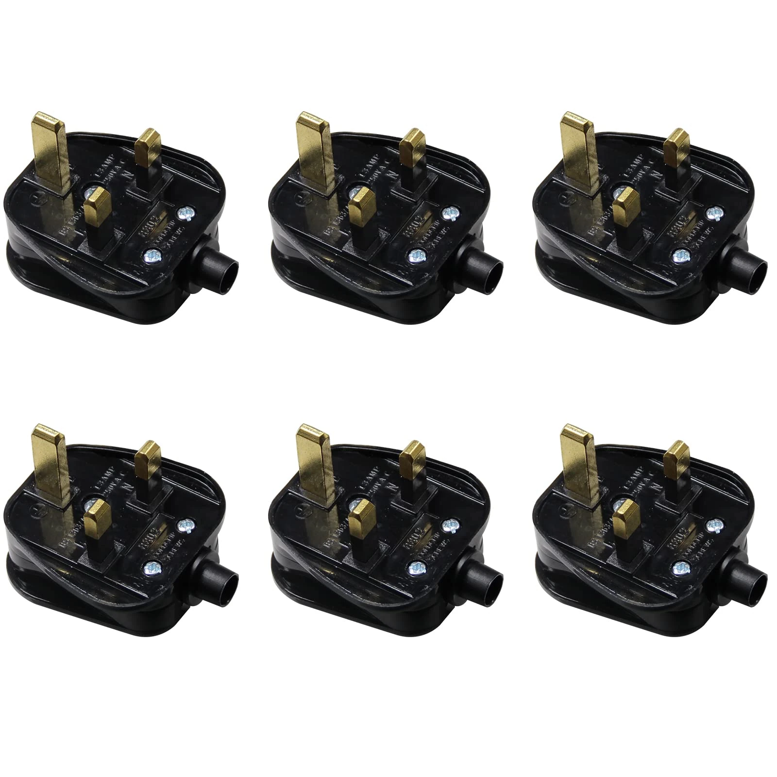 KC CABLE 13A fused plug, 3 Pin Plug 13 Amp Fused Mains Plugs UK Plug with Cord Grip Rewireable Heavy Duty Electrical Plug Durable for Home, Office Electrical Appliances and Devices (Black 6 pack)