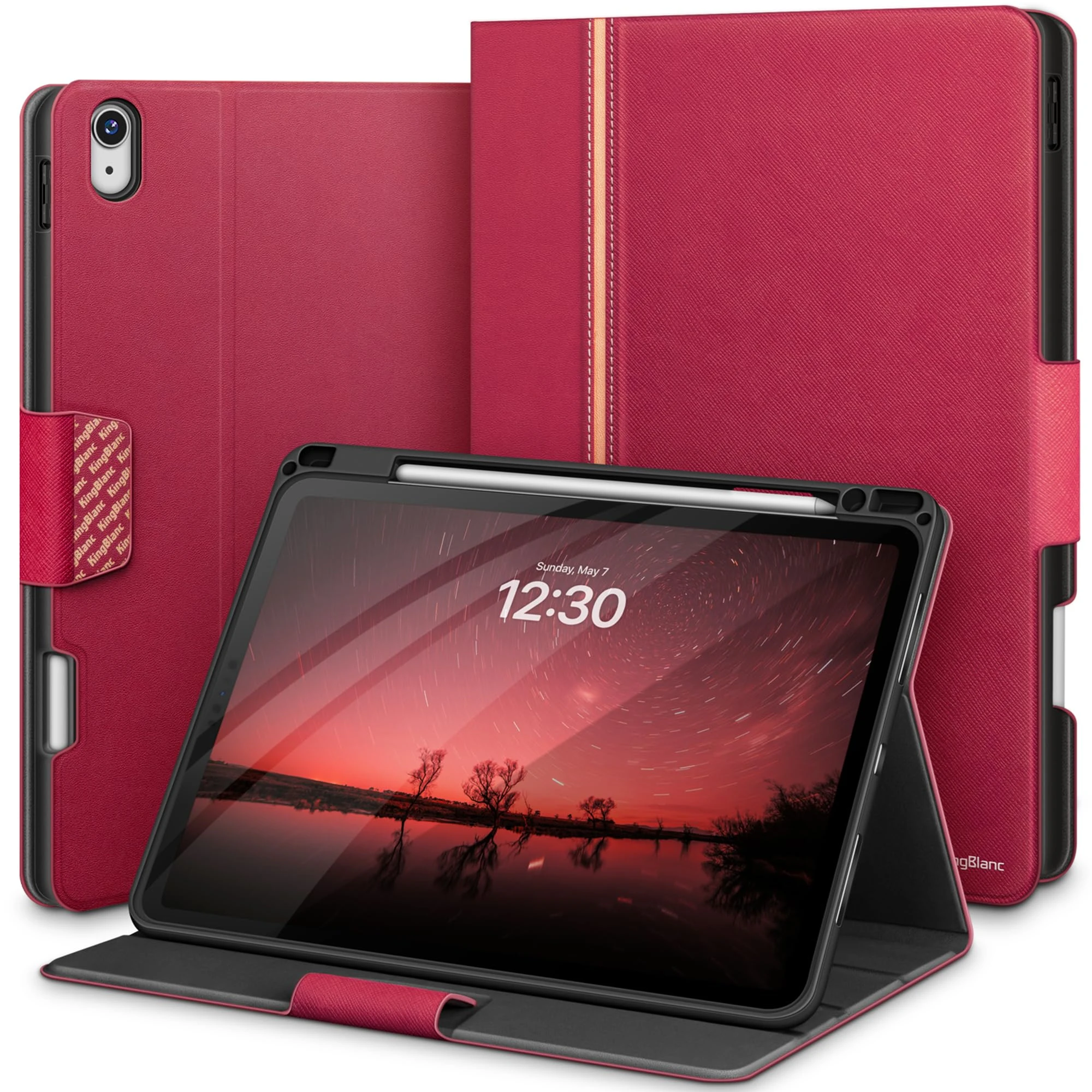 KingBlanc Case for iPad Air 11-inch (M3 2025/M2 2024) 7th/6th Generation, iPad Air 5th/4th Gen (10.9", 2022/2020) with Pencil Holder, PU Leather Smart Cover, Auto Wake/Sleep, Multi-Angle Stand, Pink
