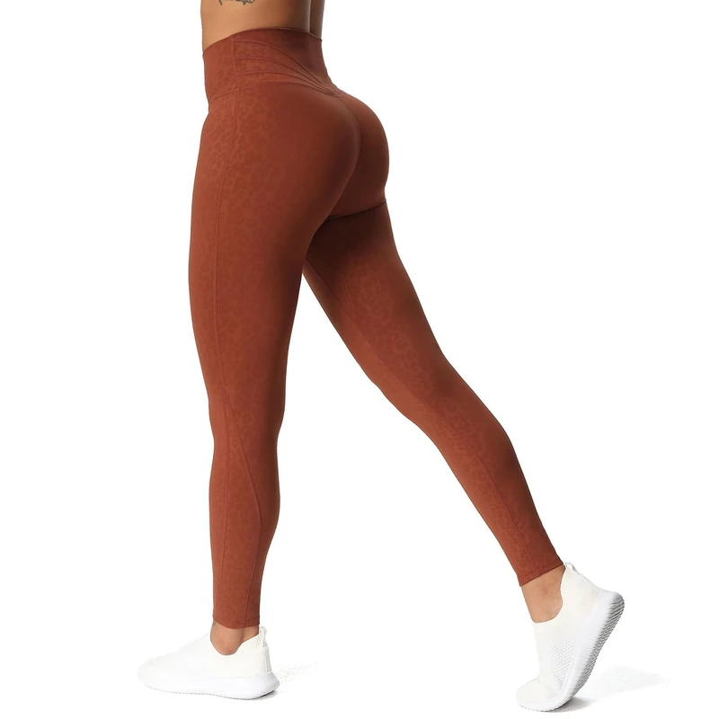 Aoxjox High Waisted Workout Leggings for Women Compression Tummy Control Trinity Buttery Soft Yoga Pants 26", Cherry Mahogany Leopard Print, S