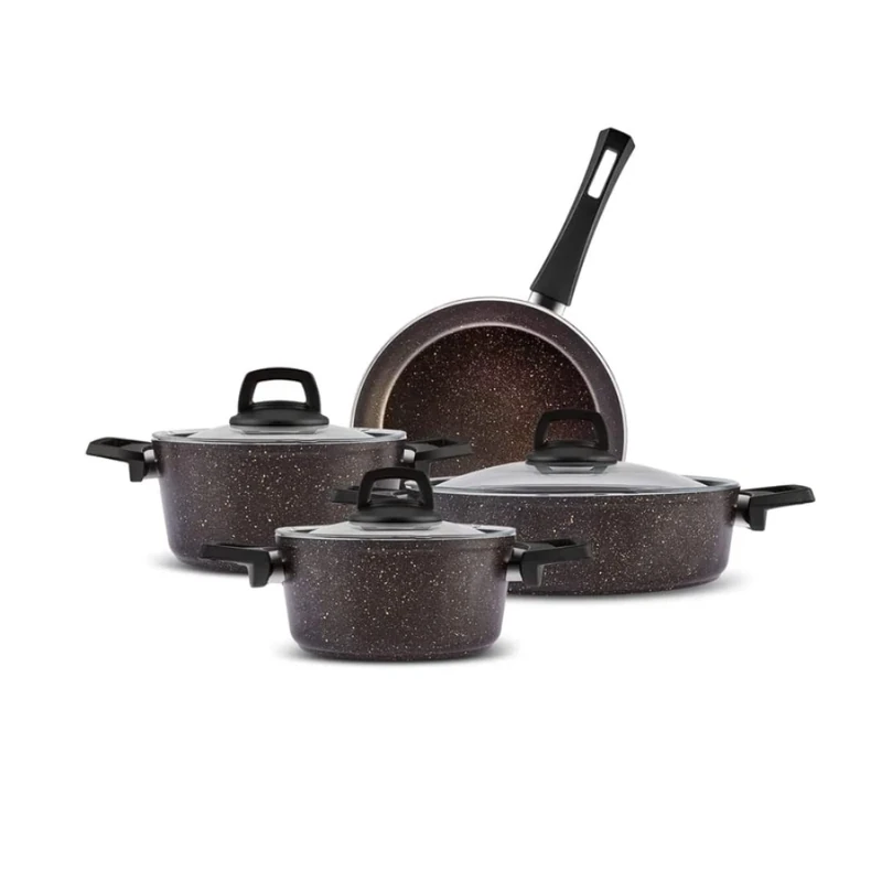 Karaca Black Gold Granite Pots and Pans Set Non Stick with Lids - Induction Kitchen Cooking Cookware Set - 7 Piece - Image 1