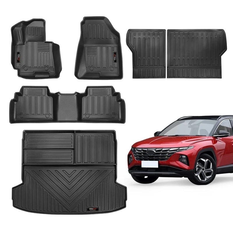 Jdeymat Floor Mats & Cargo Liner & Backrest Mats Set Compatible for Hyundai Tucson 2022 2023 2024 All Weather Rubber Mat Black (Fit All Models) (Floor Mats+Cargo Liner+Backrest Mat（Set of 6 mats）)