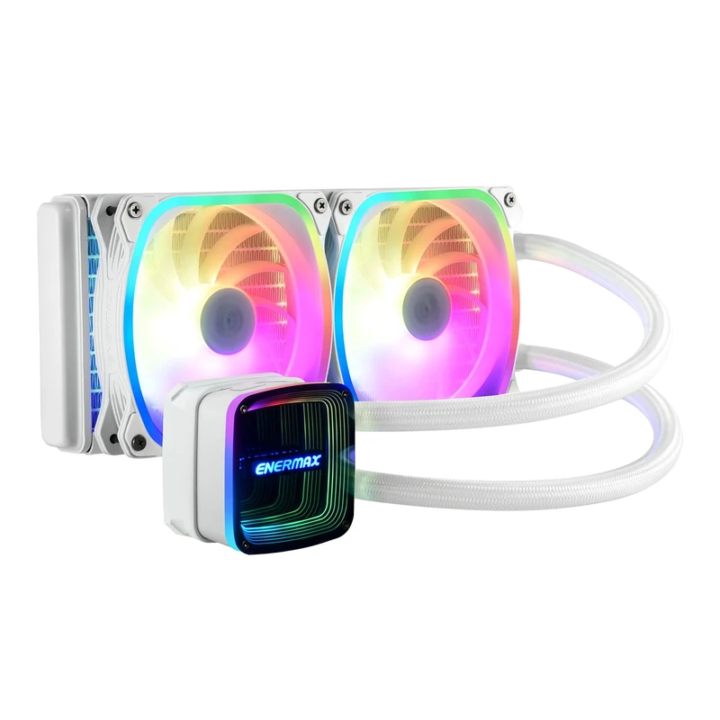 ENERMAX AQUAFUSION ADV ARGB 240 AIO Liquid CPU Cooler - Dual Chamber Pump - Infinity Mirror Design - Intel LGA1700/AMD AM5 Support 360W+ TDP (2x SquA RGB ADV White 120 PWM); ELC-AQFA240-SQA-W, White