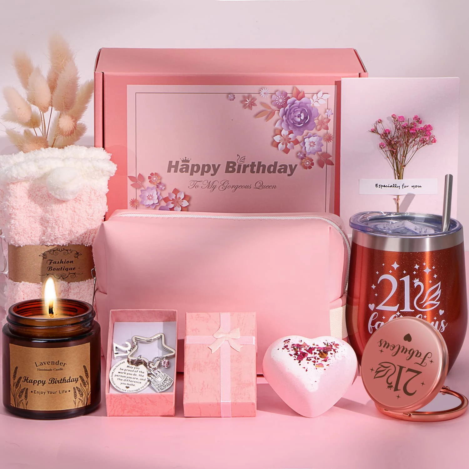 21st Birthday Gifts for Her, Personalised Birthday Hampers for Women Turning 21, Funny 21 Year Old Pamper Gift Basket for Girls, Best Friend, Sister, Daughter, Niece, Lady 21 Birth Day Presents Ideas