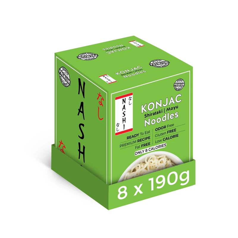 Nashi Konjac Shirataki Noodles 8×190g | Odour-Free, Low Calorie, Fat Free & Sugar Free | Glucomannan Keto, Vegan & Gluten-Free Konjac Pasta | High Fibre, Low Carb Diet Noodles | Ready to Eat