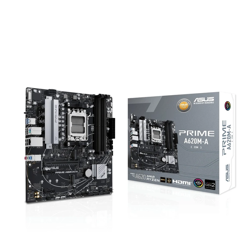 Asus PRIME A620M-A-CSM - Corporate Stable Model, AMD A620, AM5, Micro ATX, 4 DDR5, VGA, HDMI, DP, GB LAN, PCIe4, 2x M.2