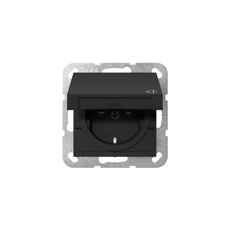 Gira 4414005 Schuko Socket 16 A 250 V with Hinged Lid and Shutter, System 55, Black