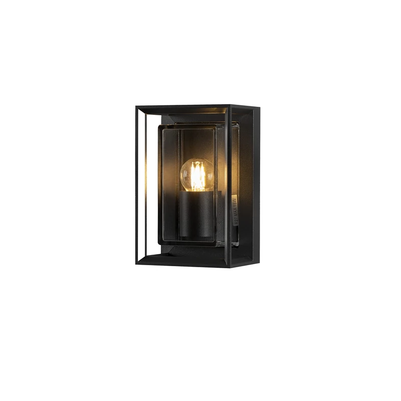 Konstsmide Outdoor Wall Light Mains Powered Brindisi/H: 20 cm W: 13 cm D: 11 cm / 1 x 20 W E27 Max Wall Lamp/Clear Glass/Aluminium / IP54 / Black