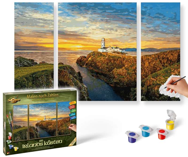 Schipper 609260886 Paint by Numbers - On Ireland's Coasts - Painting Pictures for Adults, Includes Brush and Acrylic Paints, Triptych, 50 x 80 cm