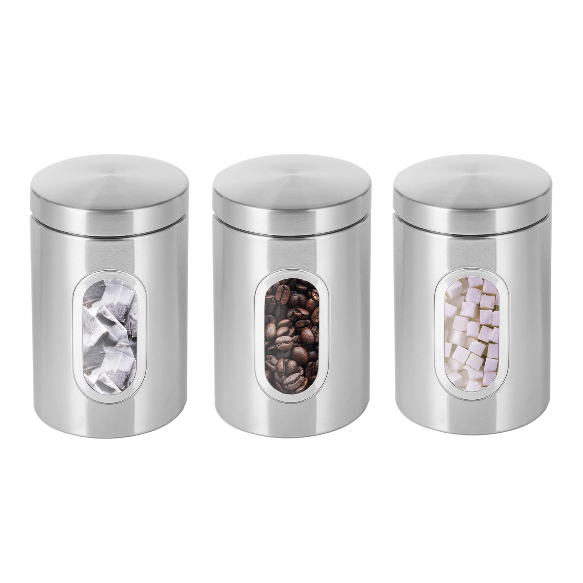 Innoteck Essentials 3 PC Kitchen Canister Set - With Secure Lids & Viewing Window - Suitable for Sugar, Tea, Coffee, etc - Multi Food Storage Jars – Silver