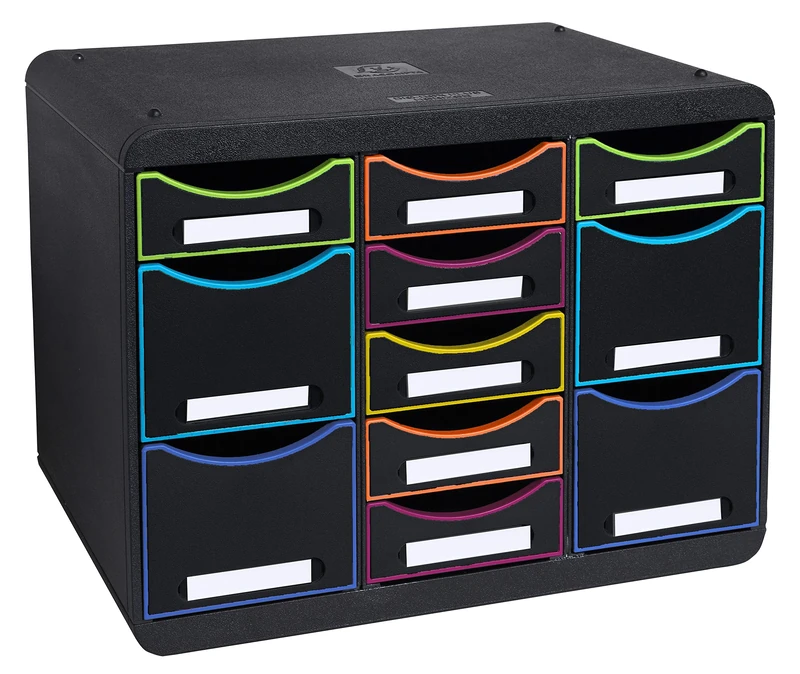 Exacompta - Ref. 313914D - STORE-BOX multi - 1 unit with 7 thin drawers and 4 high drawers - External dimensions: Depth 27 x width 35.5 x Height 27.1 cm - Landscape format - Black/harlequin