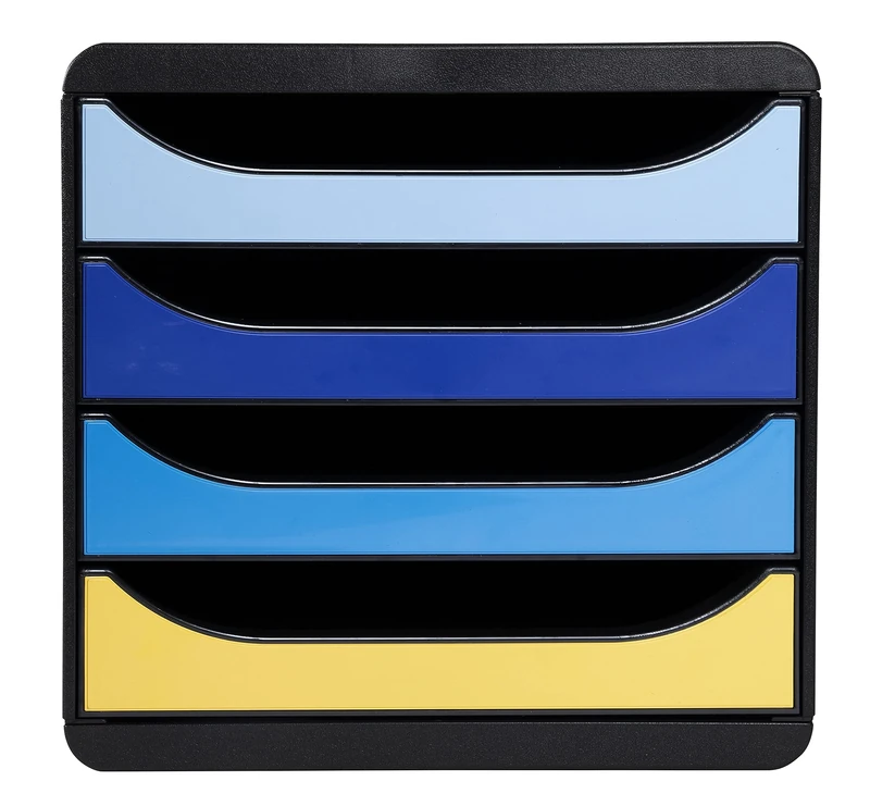 Exacompta - Ref. 3104202D - BIG-BOX - 1 Box with 4 open drawers for A4+ document - External dimensions: Depth 34.7 x width 27.8 x Height 26.7 cm - 4 random colours